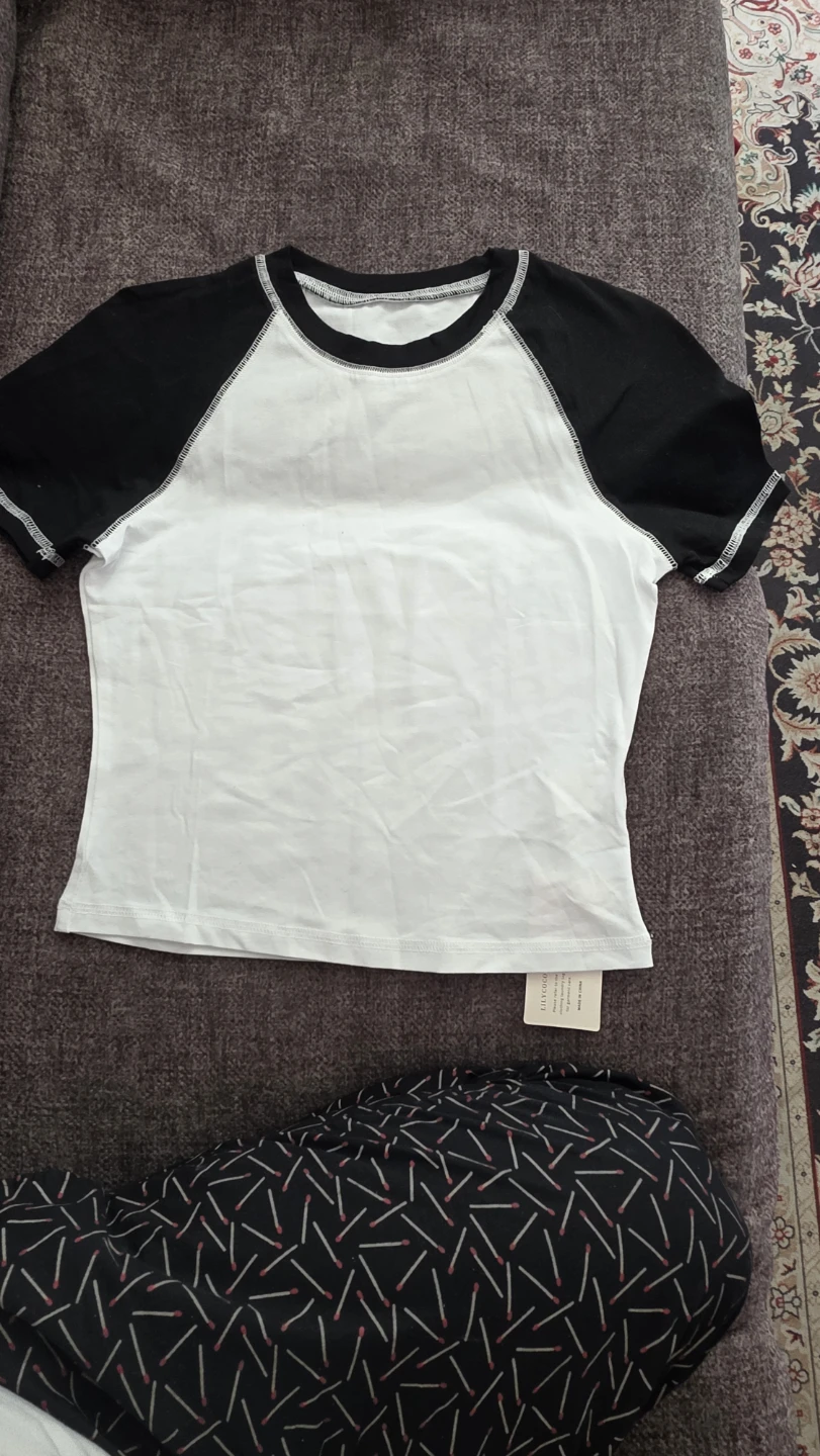 Lily Coco Women's Black & White Baseball Tee - Size S - photo 3