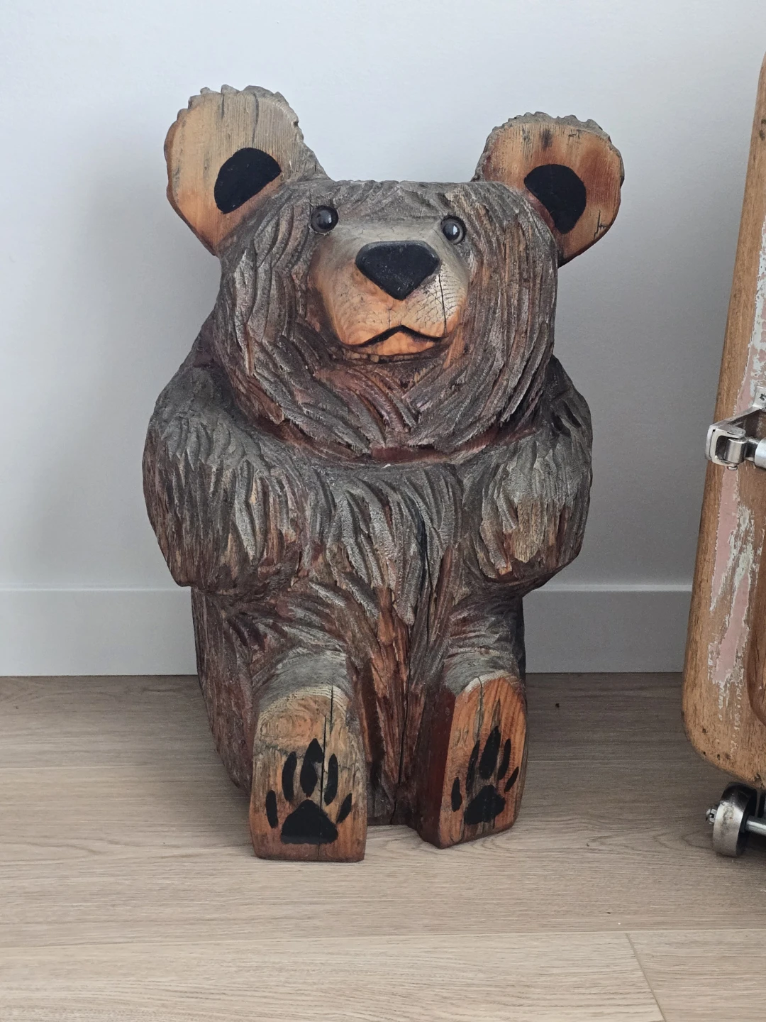 Hand-carved wooden bear statue