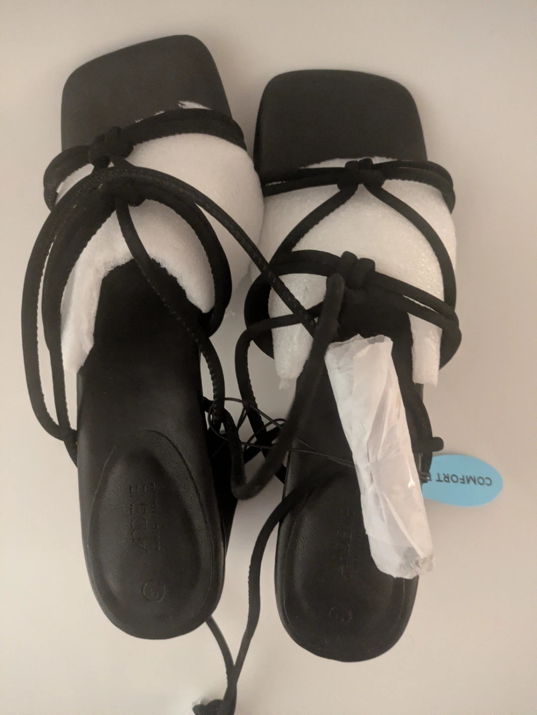 Black Strappy Square Toe Block Heels
