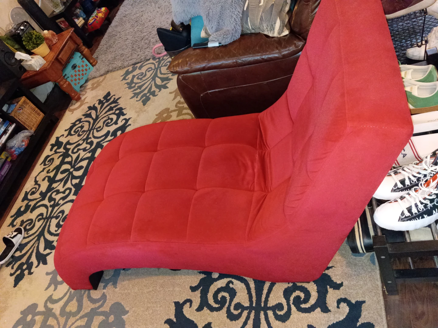 Red Tufted Chaise Lounge Chair