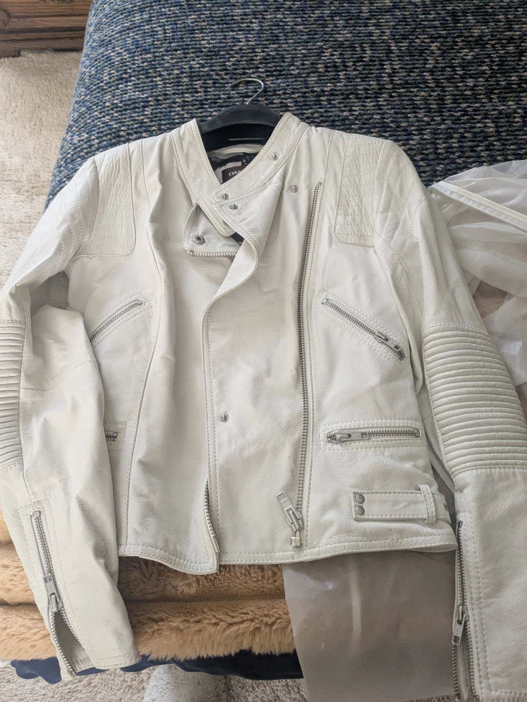 DANIER White Leather Biker Jacket