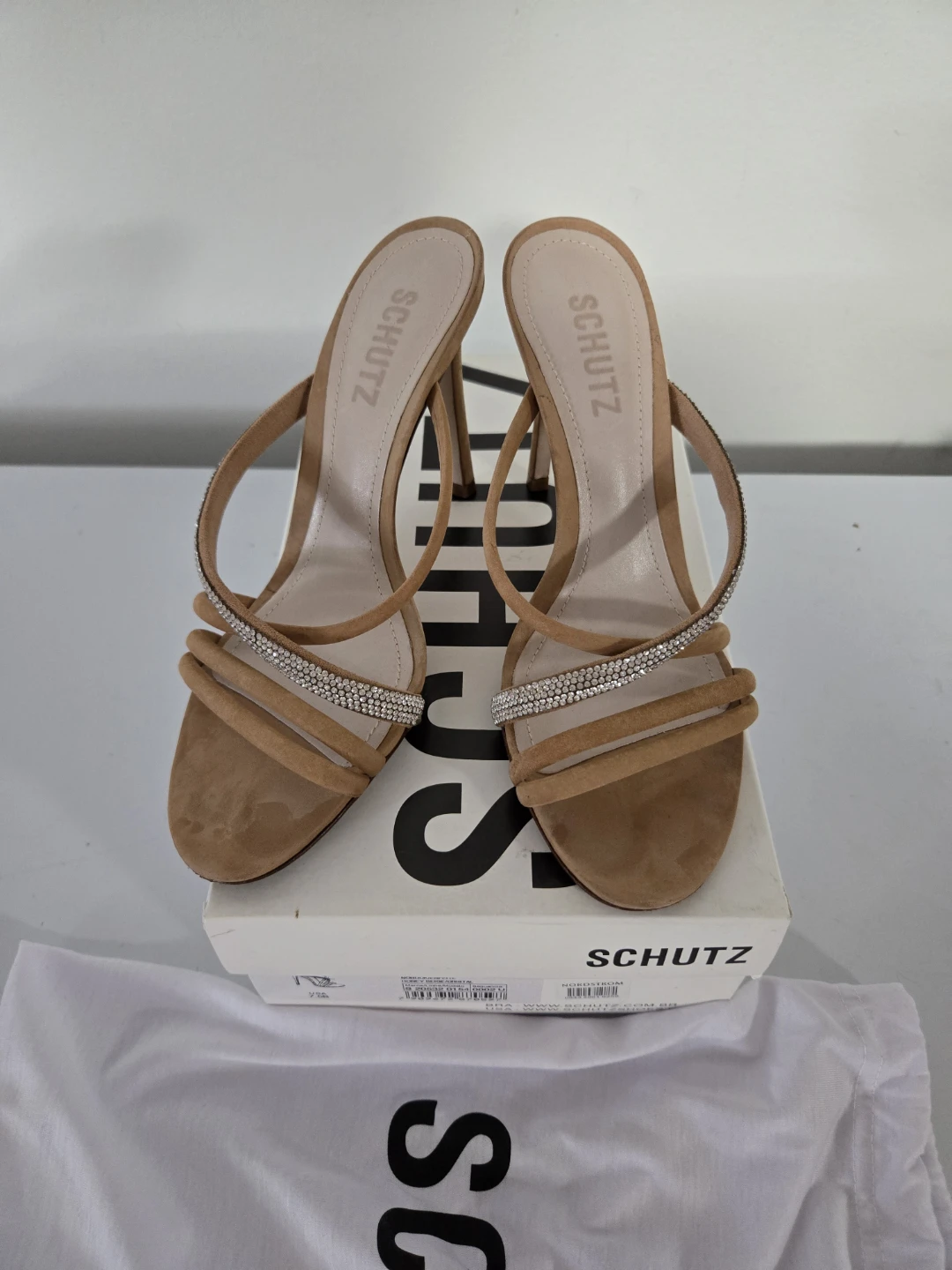 Schutz Women's Suede Embellished Heel Sandals Size 7.5B