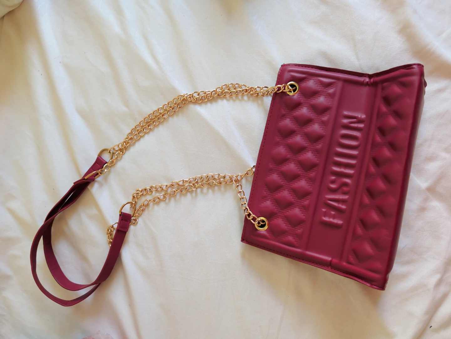 Quilted Red Crossbody Bag with "FASHION" Embossed - photo 2
