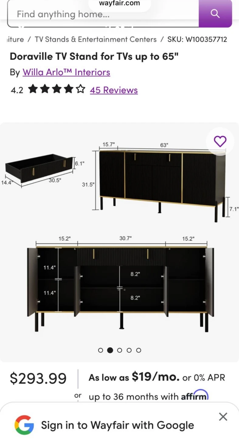 Willa Arlo Interiors Doraville Black TV Stand with Gold Accents - photo 2