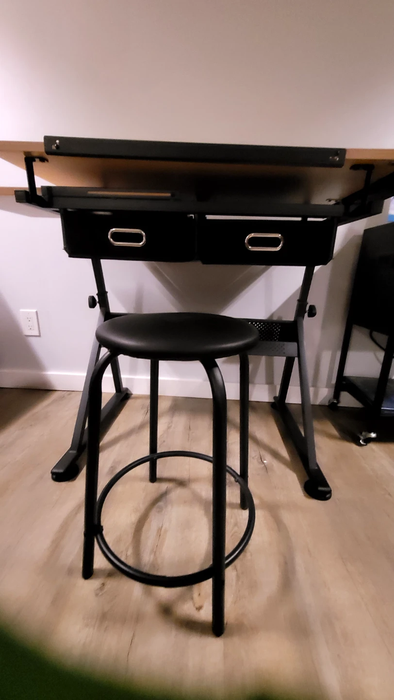 Drafting Table with Drawers and Stool