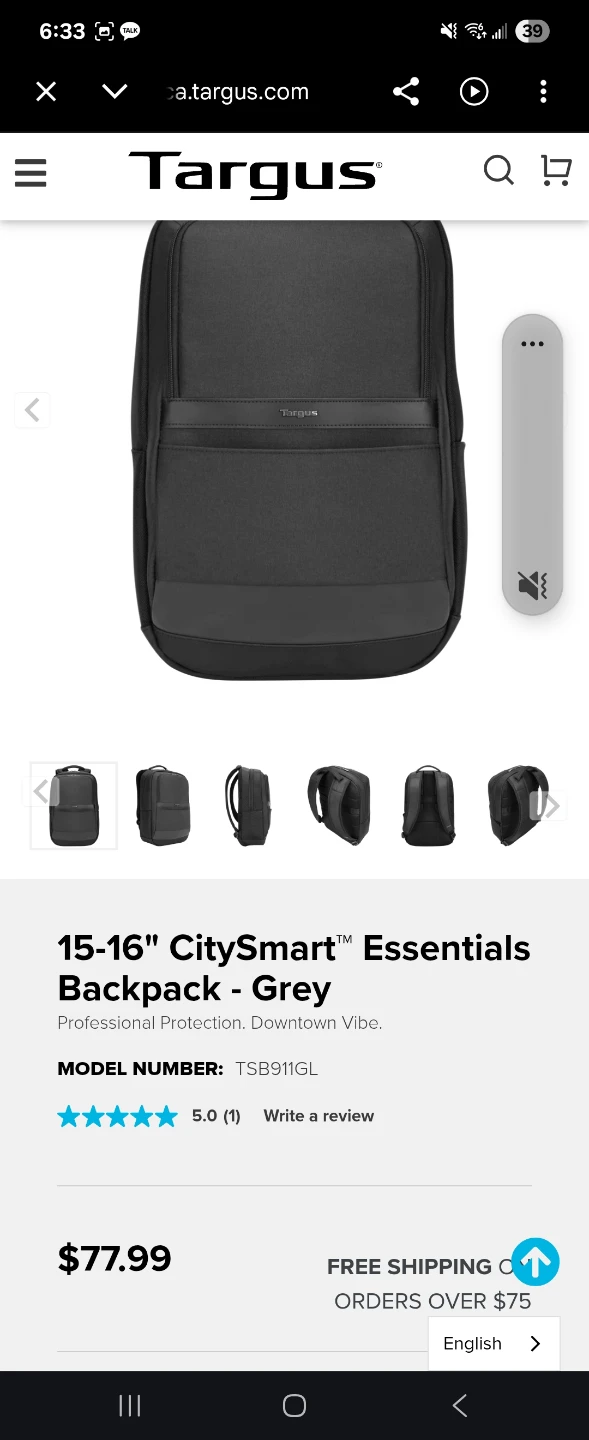 Targus 15-16" CitySmart Essentials Backpack - Grey