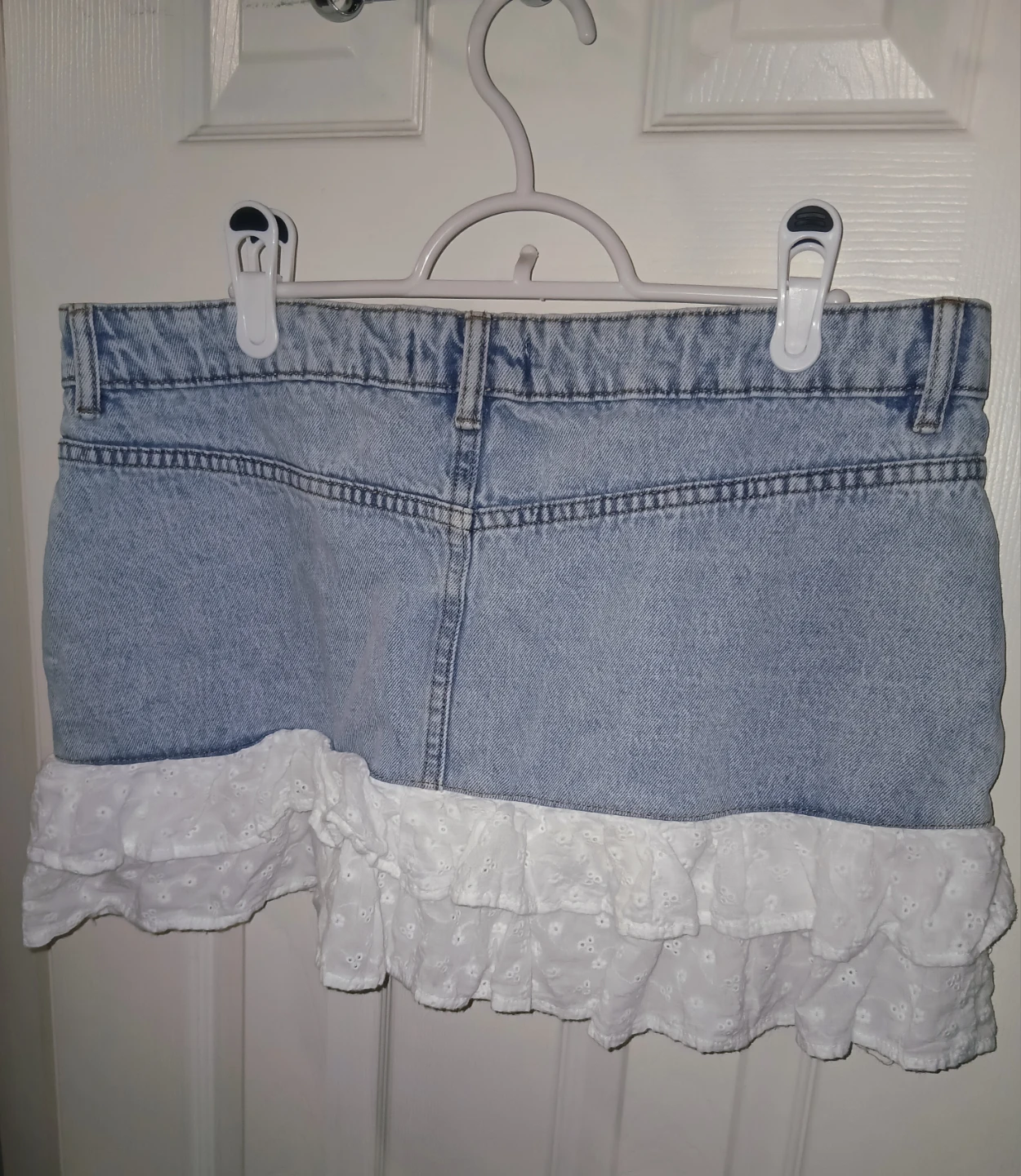 Denim Mini Skirt with Lace Ruffle Trim - Size 10 - photo 4