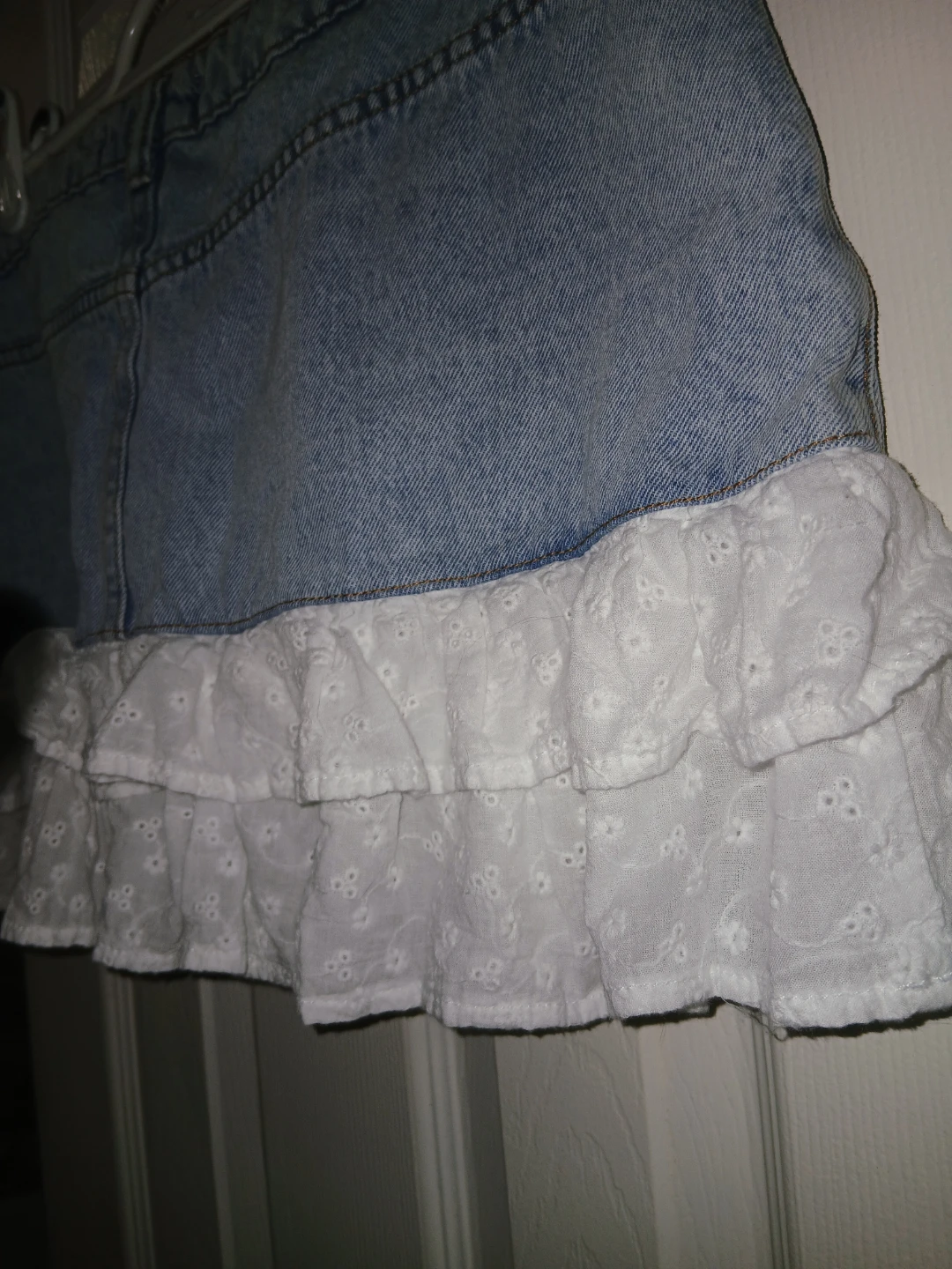 Denim Mini Skirt with Lace Ruffle Trim - Size 10 - photo 5
