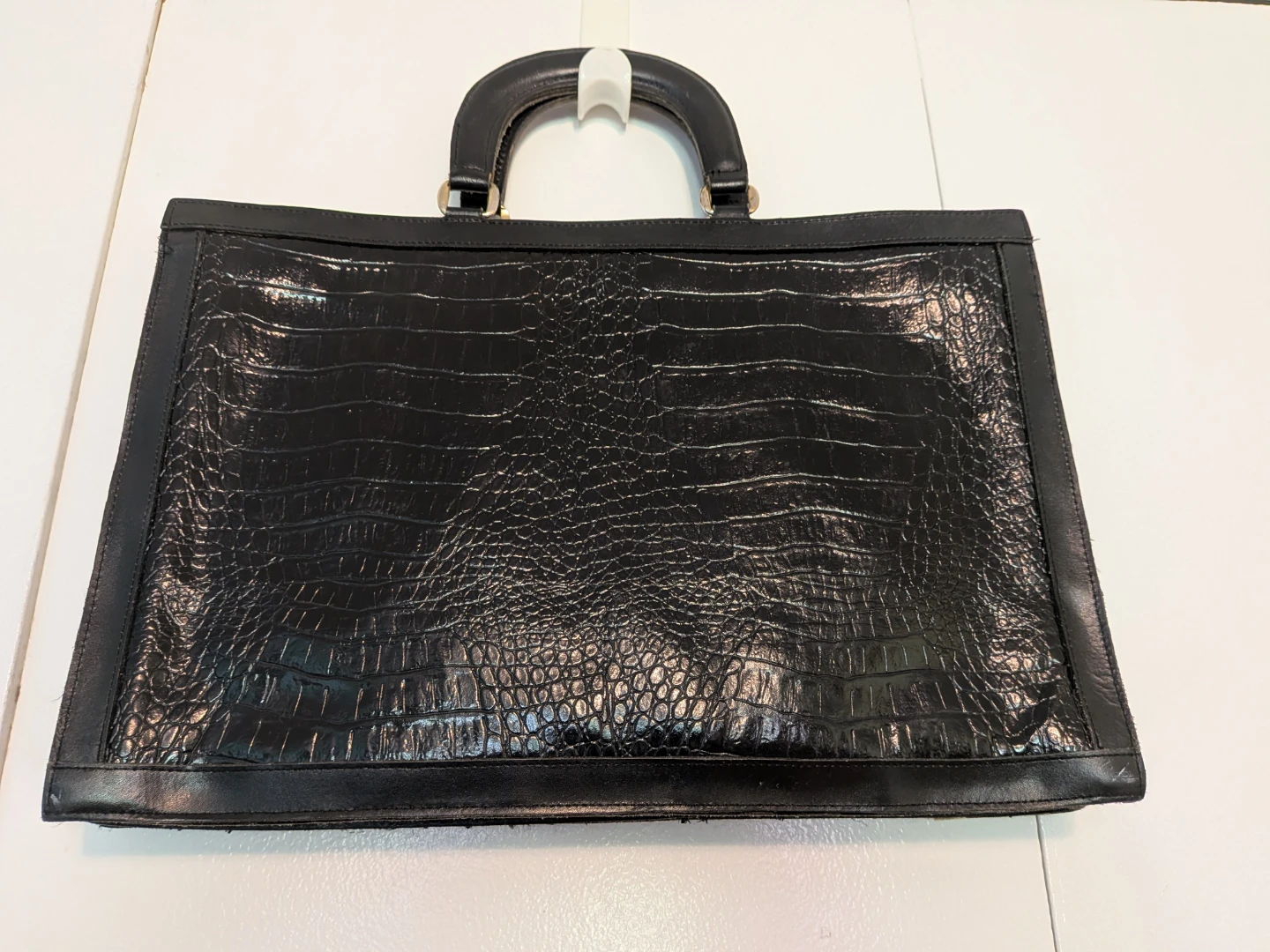 Black Faux Croc Handbag