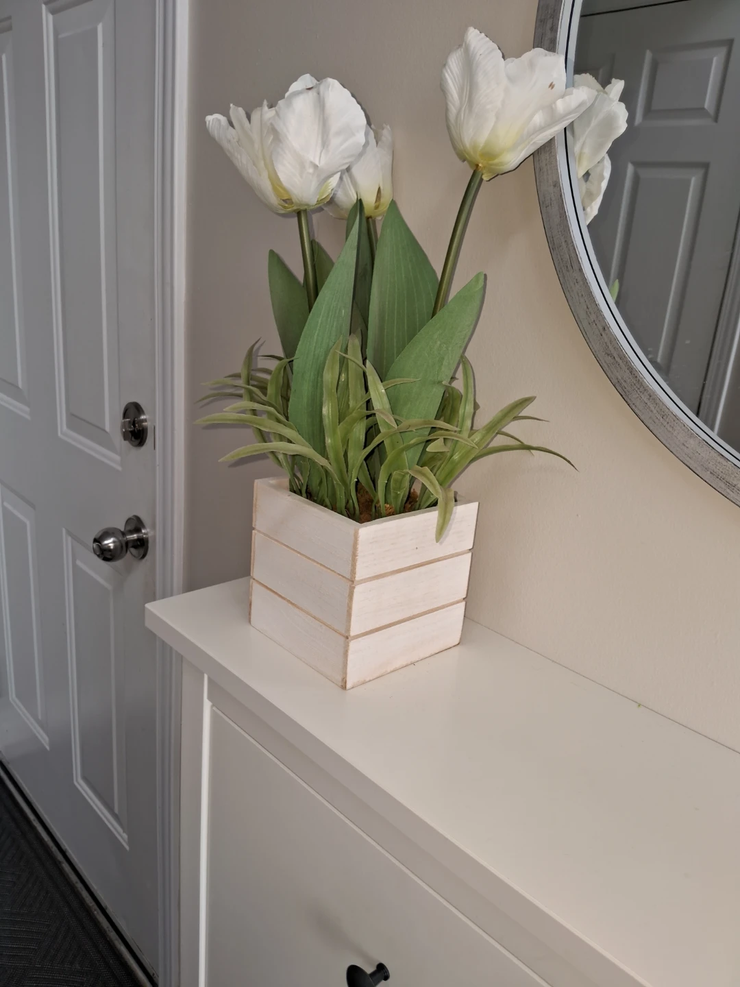 Artificial Tulip Plant in Wooden Pot