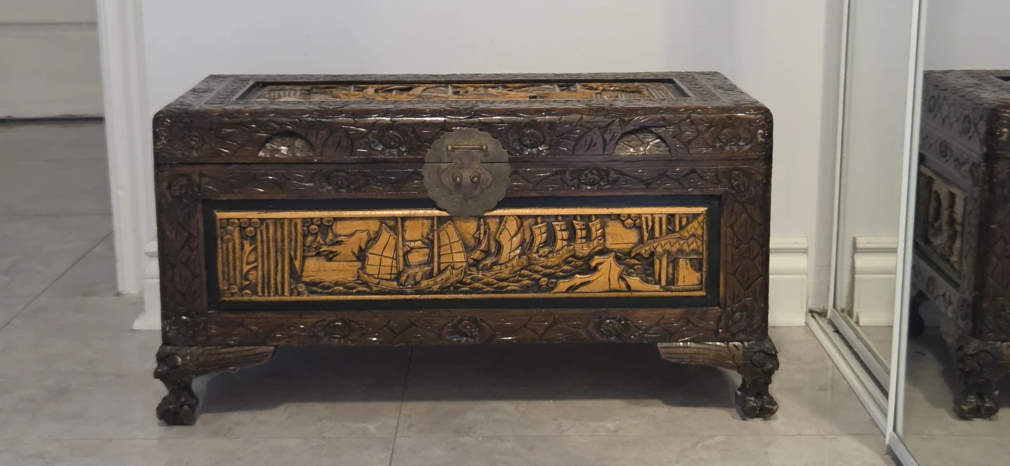 Vintage Carved Wooden Chest Trunk - photo 2