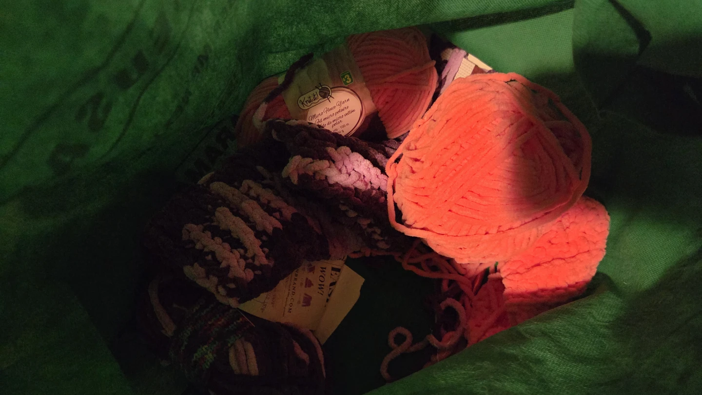 Bag of knitting yarn and needles