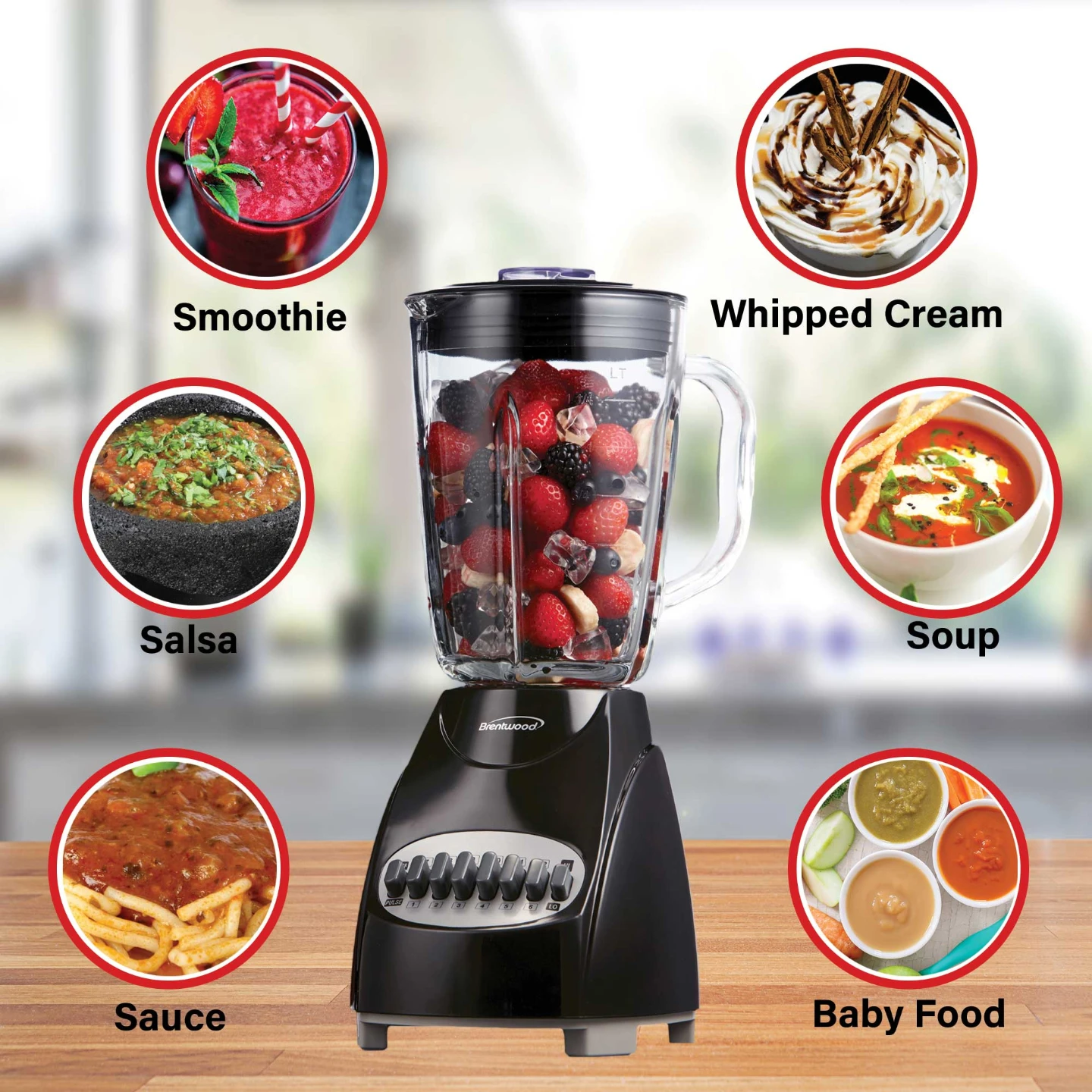 Brentwood 12 speed + Pulse Blender with Glass Jar, Black