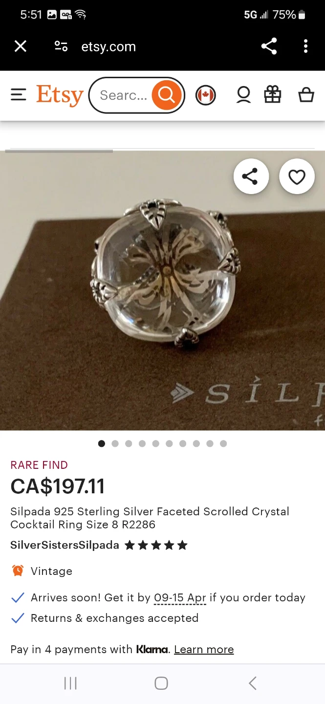 Silpada Sterling Silver Crystal Cocktail Ring