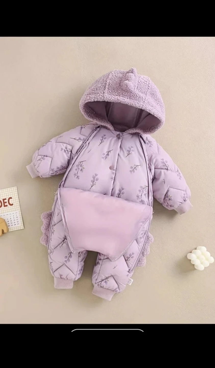 Baby Puffer Snowsuit Dinosaur Hooded Jumpsuit