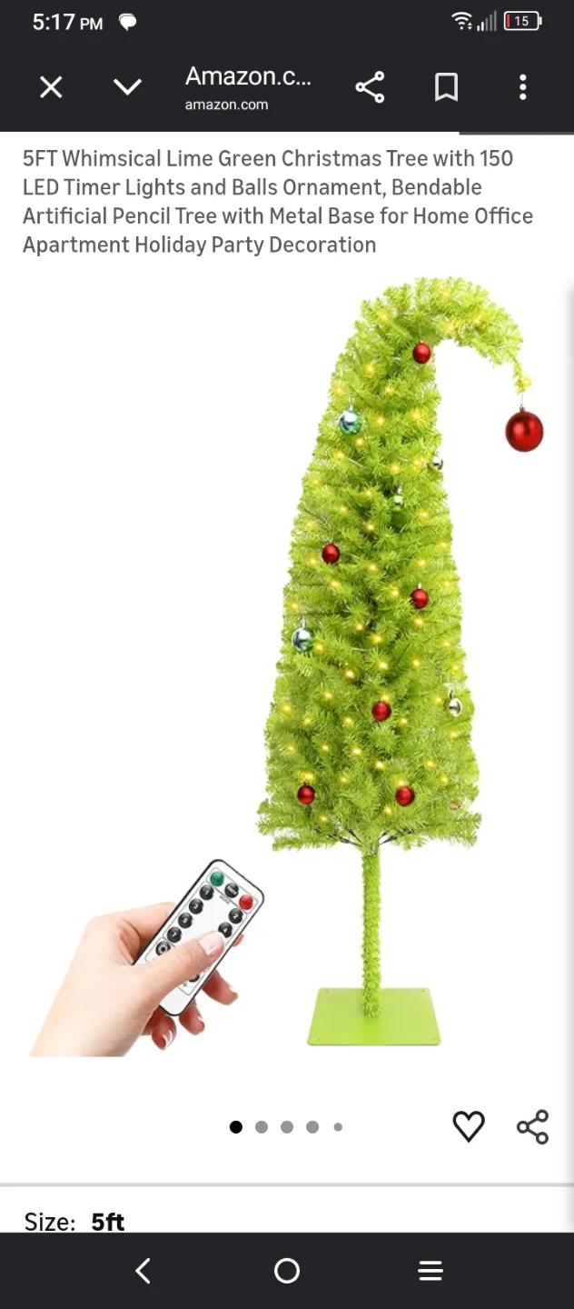5FT Whimsical Lime Green Christmas Tree with Ornaments
