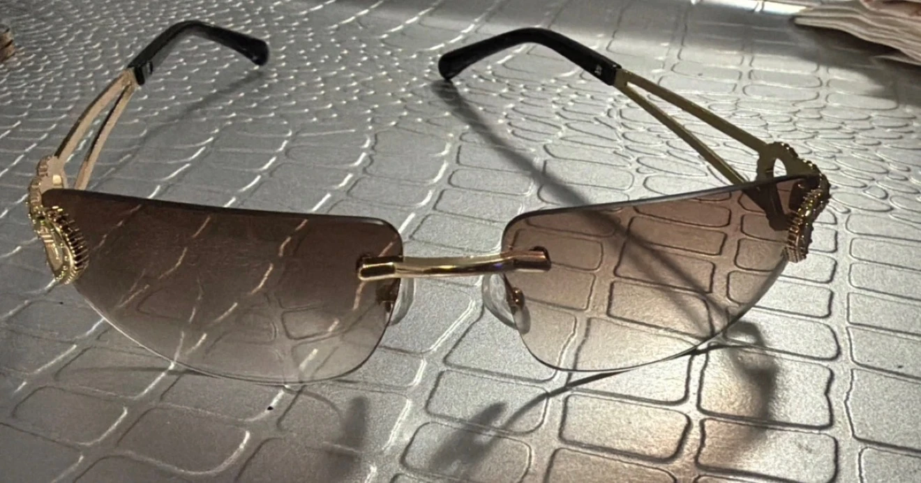 Gold Rimless Sunglasses with Heart Detail