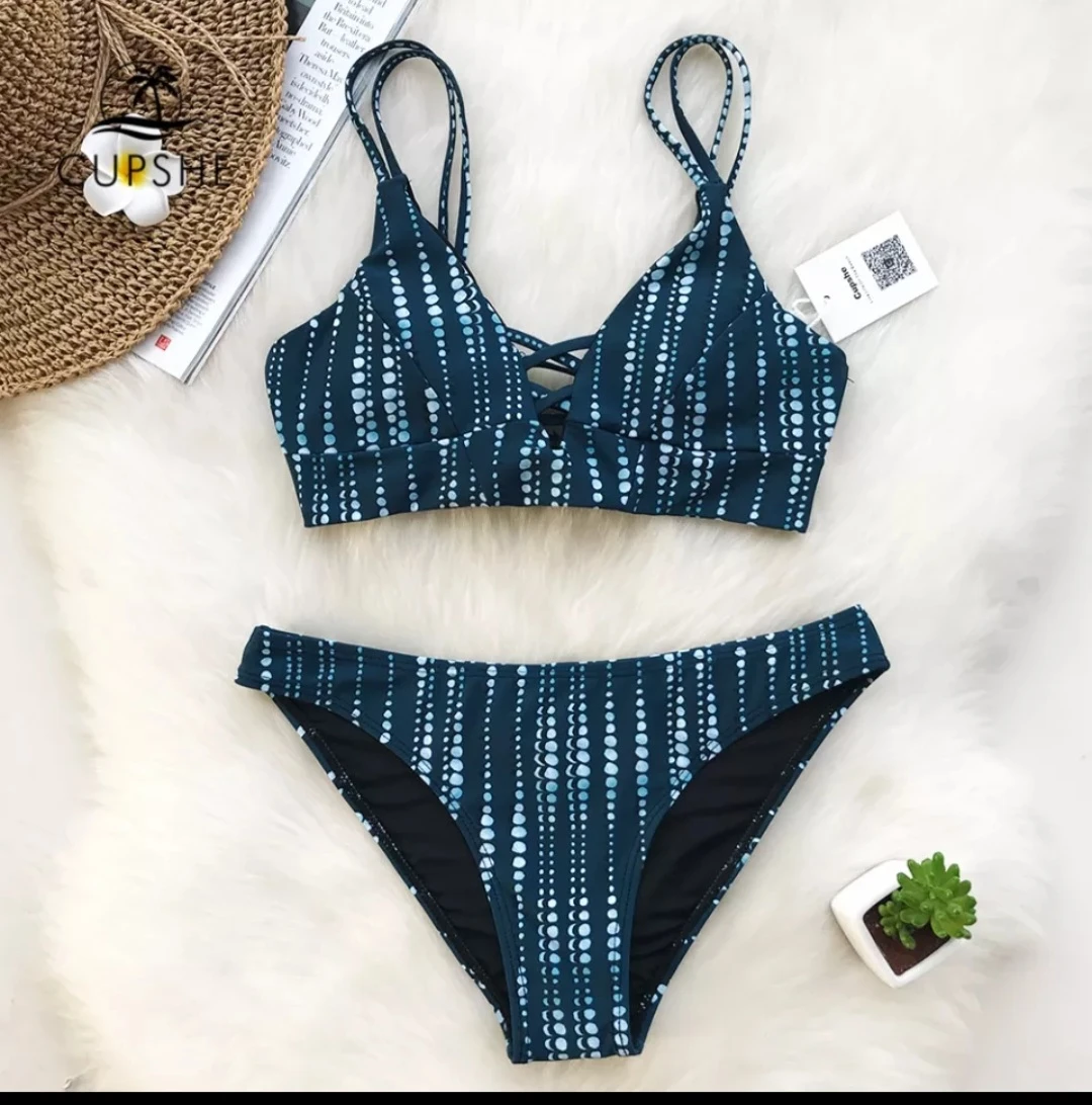 Cupshe Teal Dot Print Bikini Set