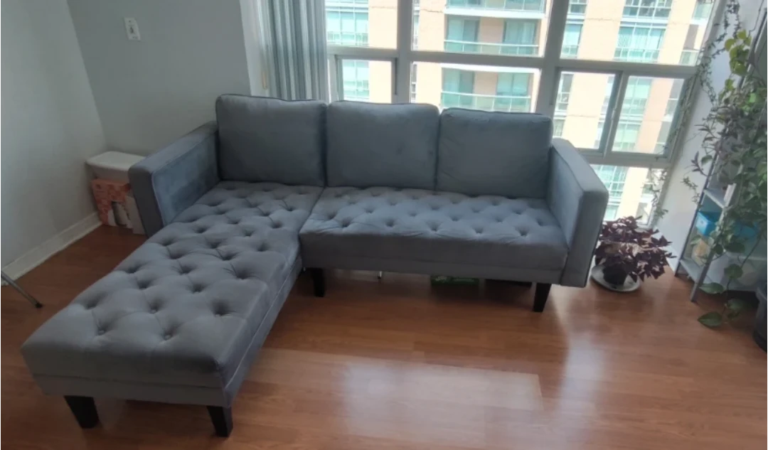 Grey Velvet Sectional Sofa with Chaise