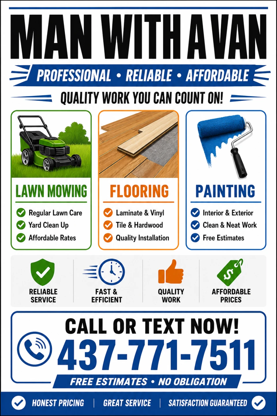 Man with a Van Services - Lawn Mowing, Flooring, Painting