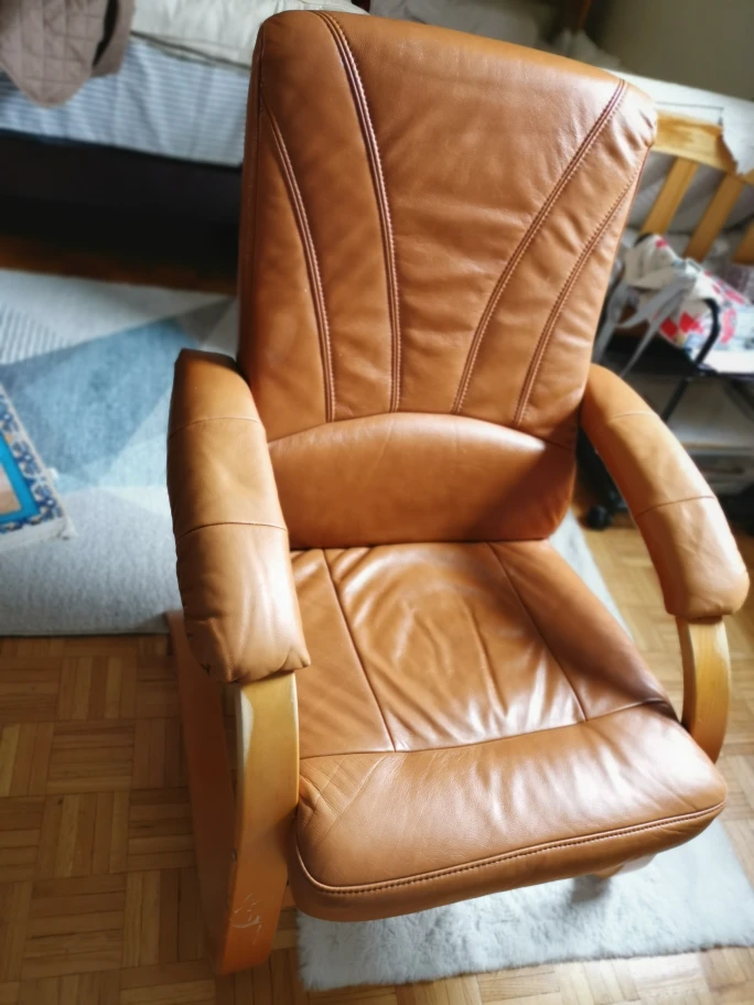 Brown Leather Glider Chair with Wooden Base