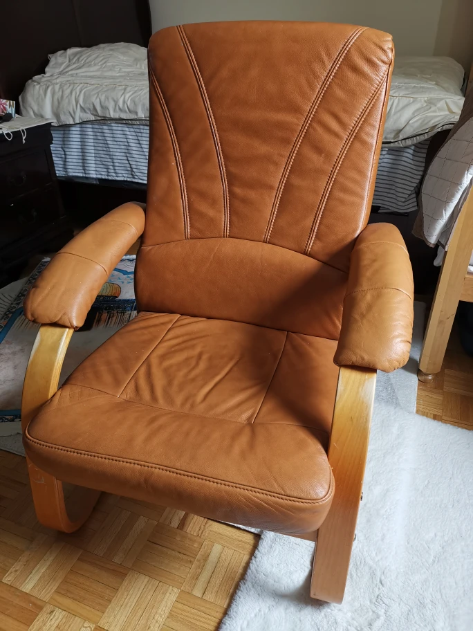 Brown Leather Glider Chair with Wooden Base - photo 3