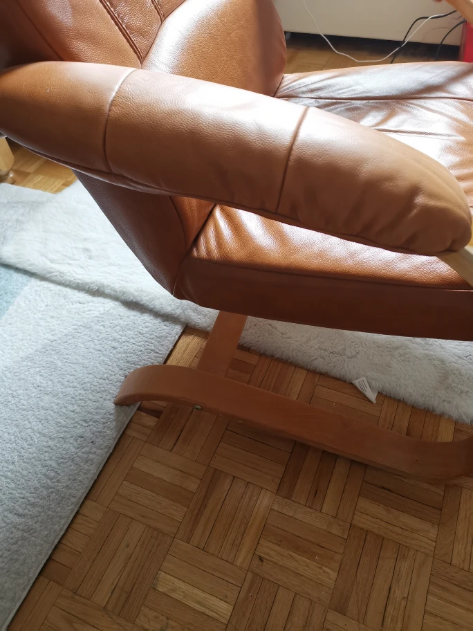 Brown Leather Glider Chair with Wooden Base - photo 5
