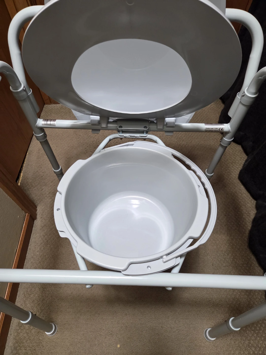 White Commode Toilet Chair with Padded Arms and Bucket - photo 4