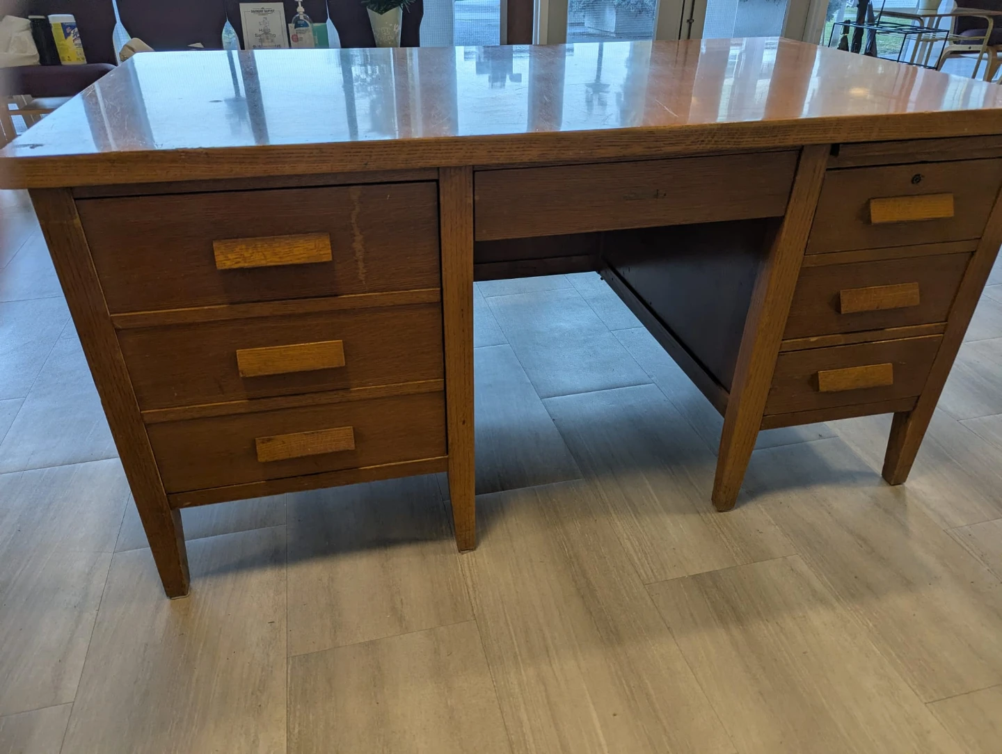 Vintage Wooden Desk with Drawers