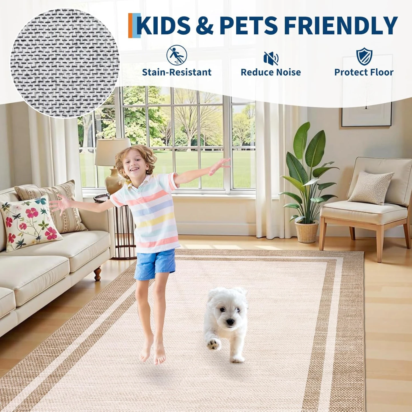 GarveeHome Bordered Washable Area Rug 9x12 Non Slip Carpet - photo 3
