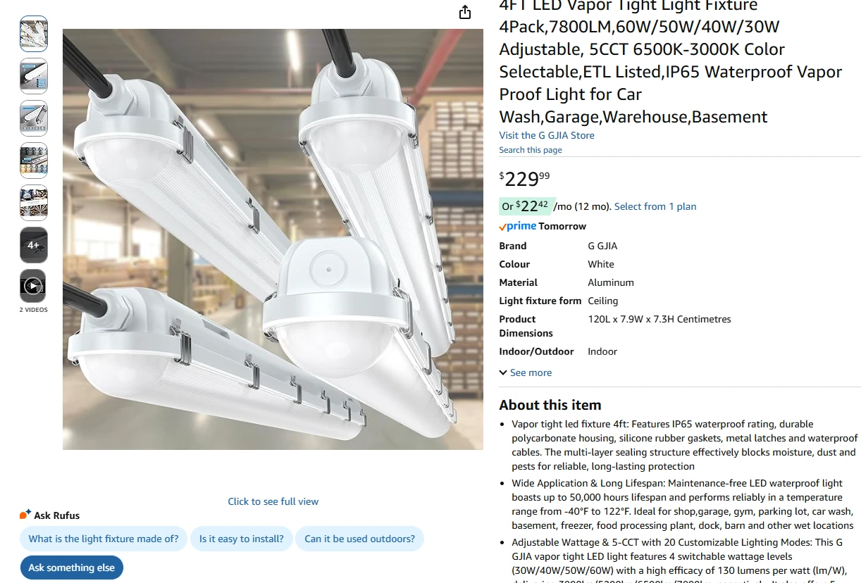 4ft LED Vapor Tight Light Fixtures 4 Pack New in Box - photo 2