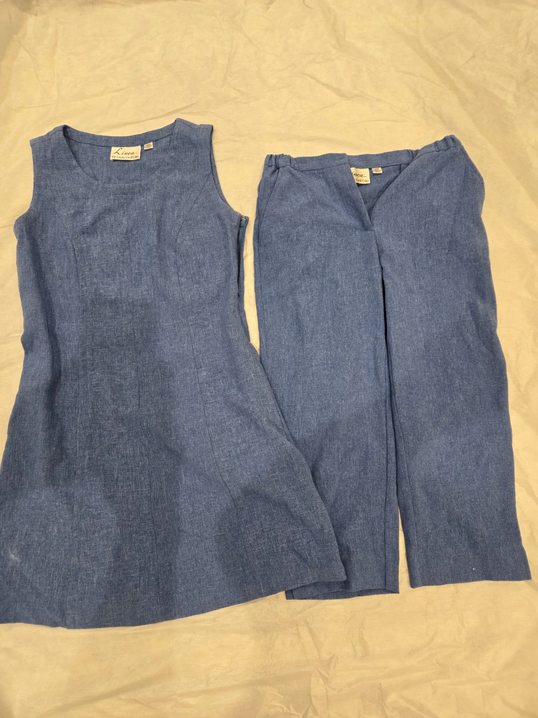 Linea  Blue Linen Blend Sleeveless Top and Pants Set