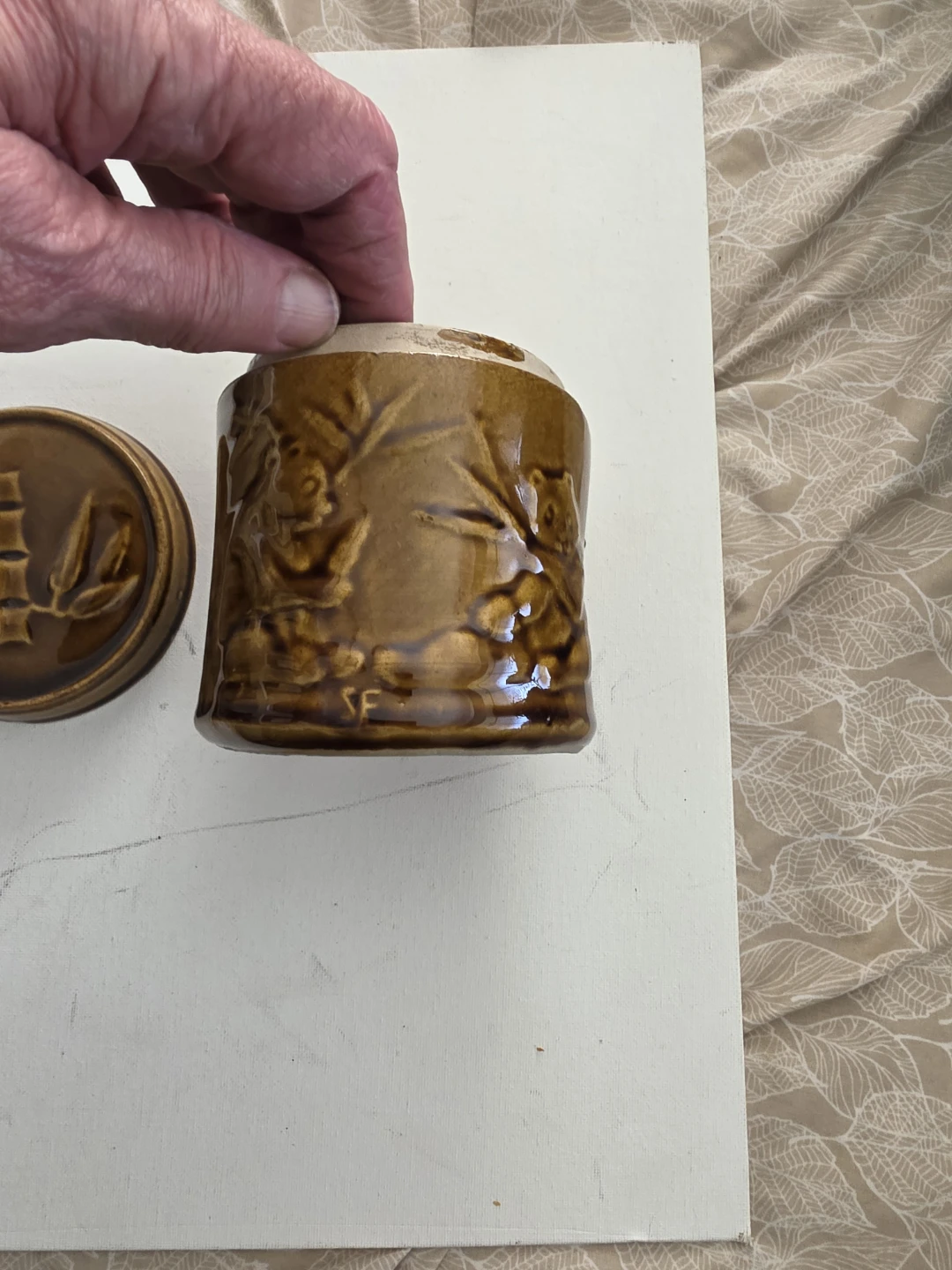Shelia Fournier Brown Ceramic Pot with Bamboo Design - photo 3