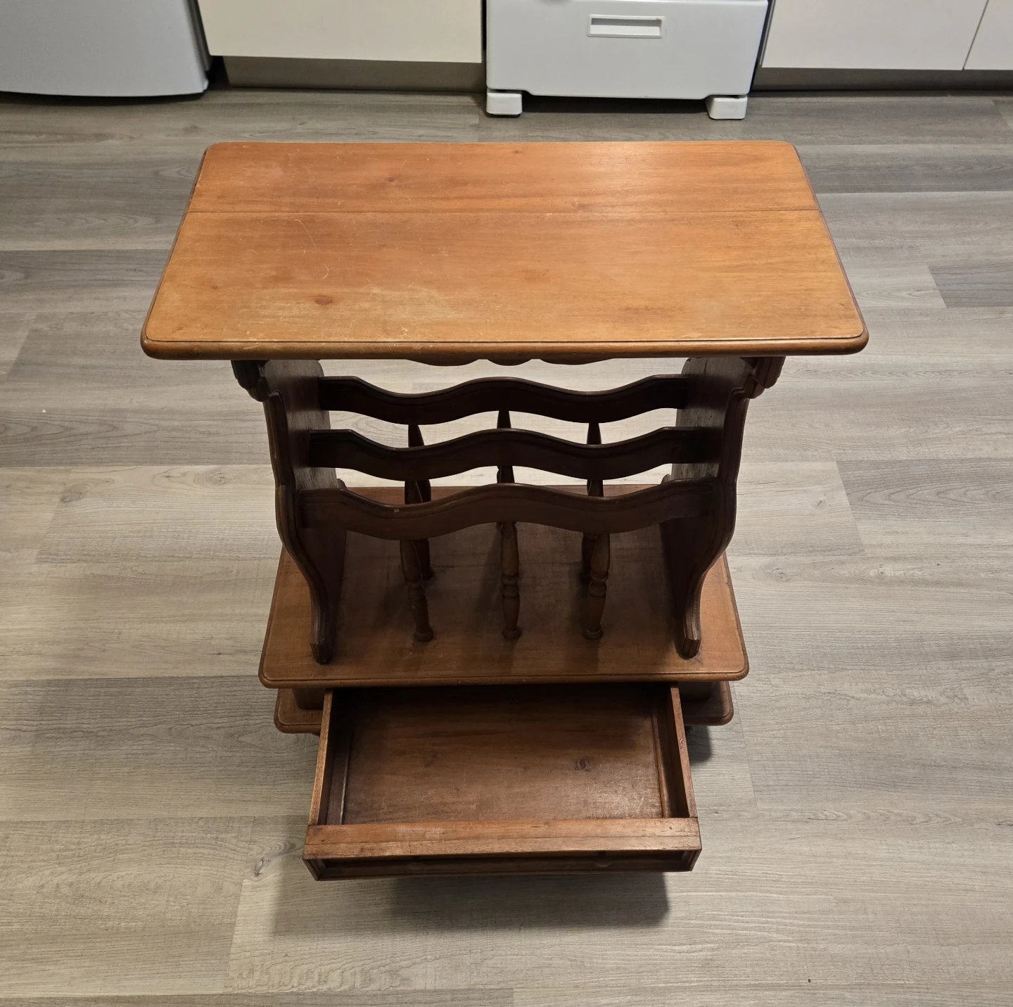 Wooden Magazine Rack Side Table with Drawer - photo 2