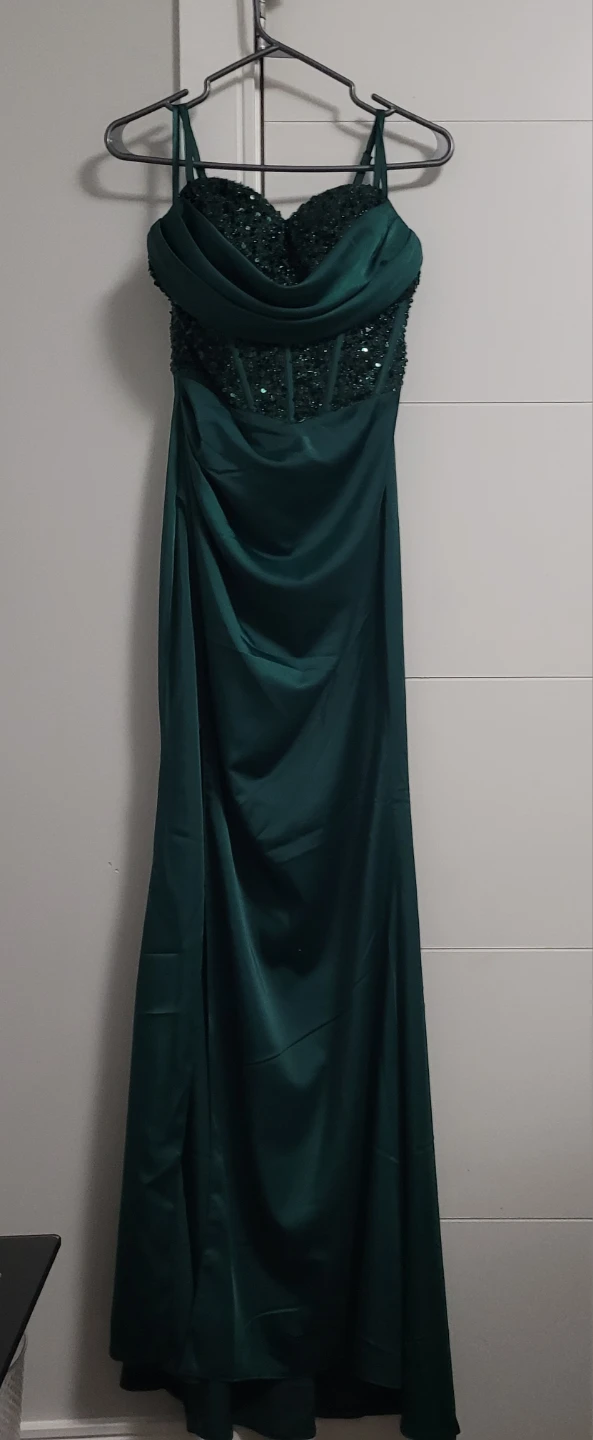 Emerald Green Sequin Corset Evening Gown - photo 4