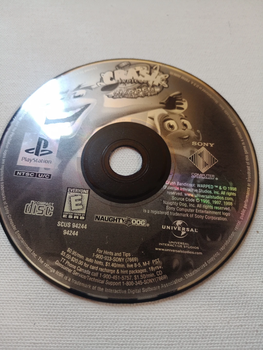 Crash Bandicoot Warped PlayStation 1 Game Disc