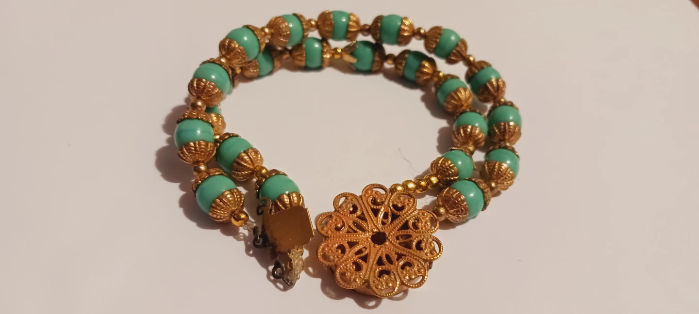 Gorgeous Vintage Turquoise and Gold Filigree Bracelet