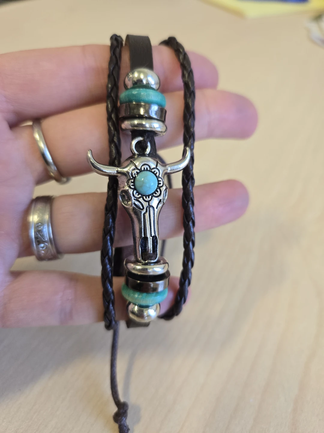 Leather Bracelet with Bull Skull Charm - photo 2