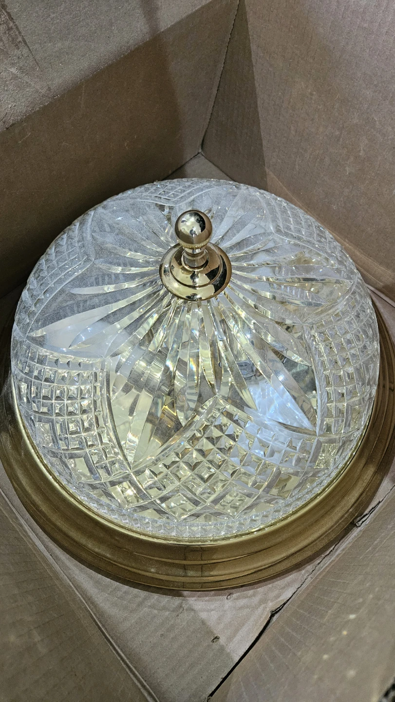 3 Vintage Glass and Brass Flush Mount Ceiling Light Fixtures