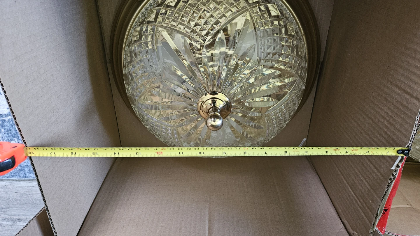 3 Vintage Glass and Brass Flush Mount Ceiling Light Fixtures - photo 2