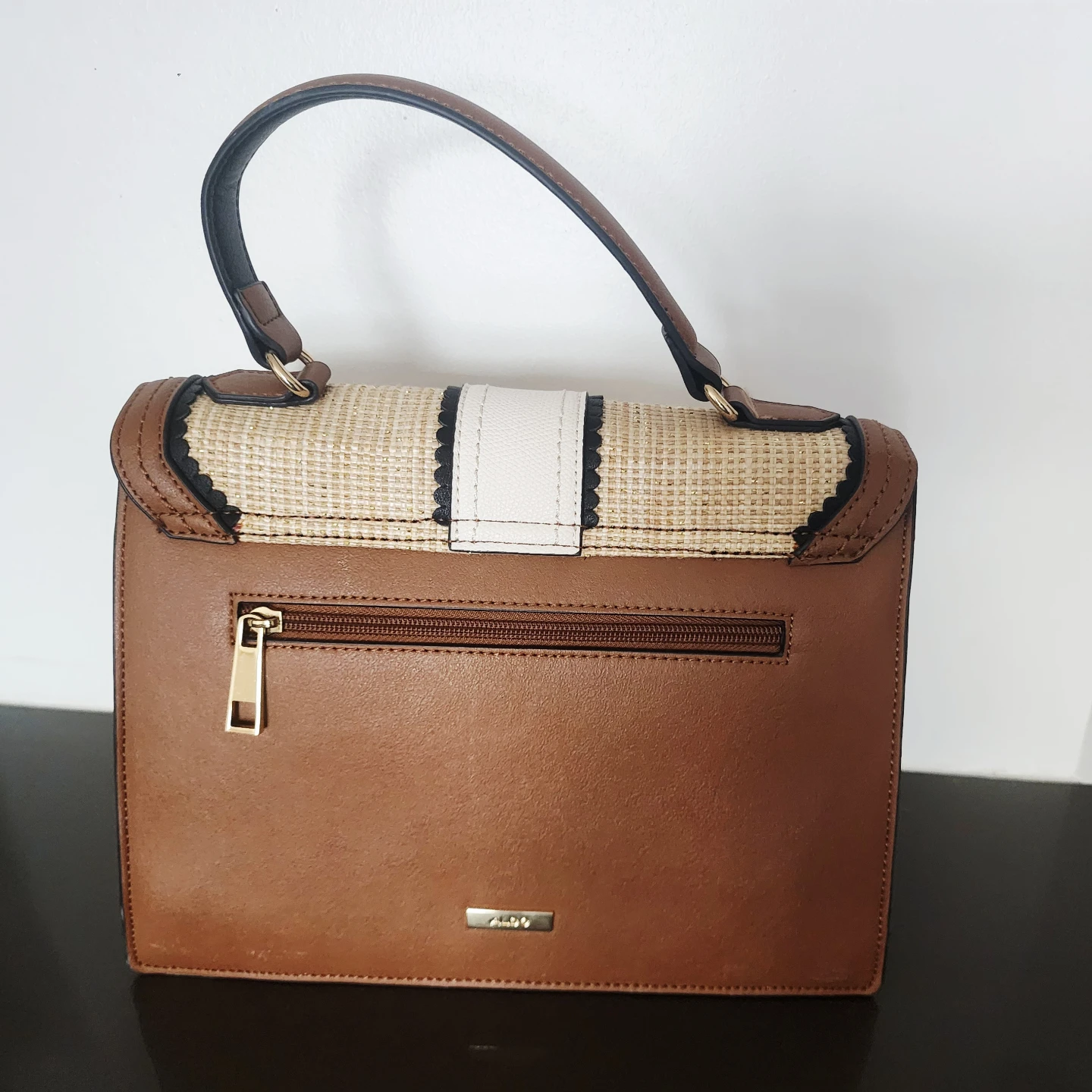 ALDO Brown and White Woven Satchel Handbag - photo 2