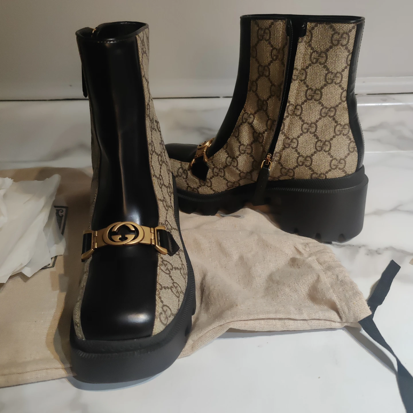 Gucci GG Monogram Canvas & Leather Boots