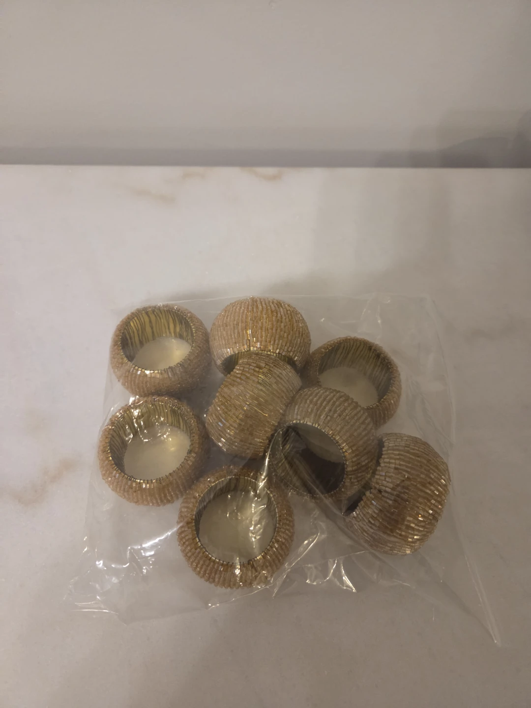 Set of 8 Gold Beaded Napkin Rings