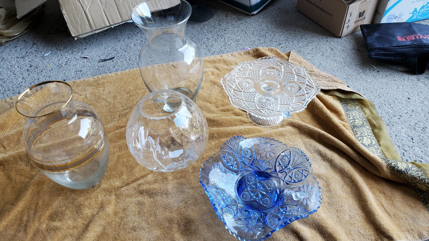 Blue Vintage Embossed Glass Bowl