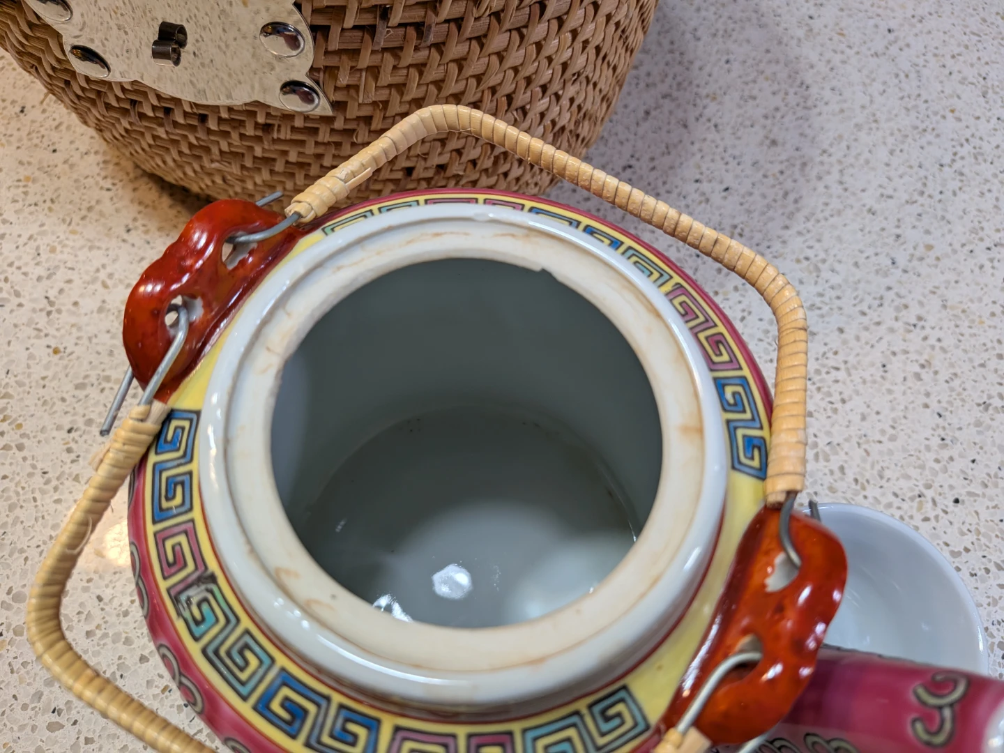 Vintage Ceramic Tea Set with Wicker Basket - photo 2