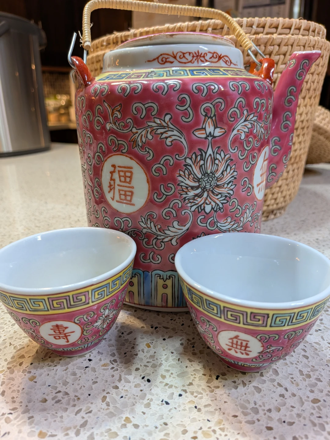 Vintage Ceramic Tea Set with Wicker Basket - photo 3