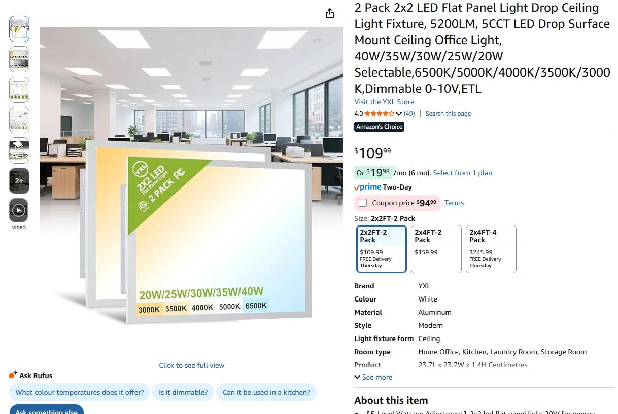 2x2 LED Flat Panel Light 2 Pack - photo 2