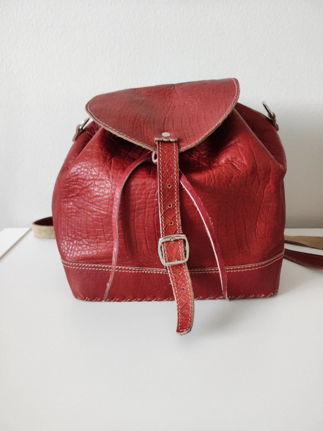 Red Leather Backpack, crossbody bag