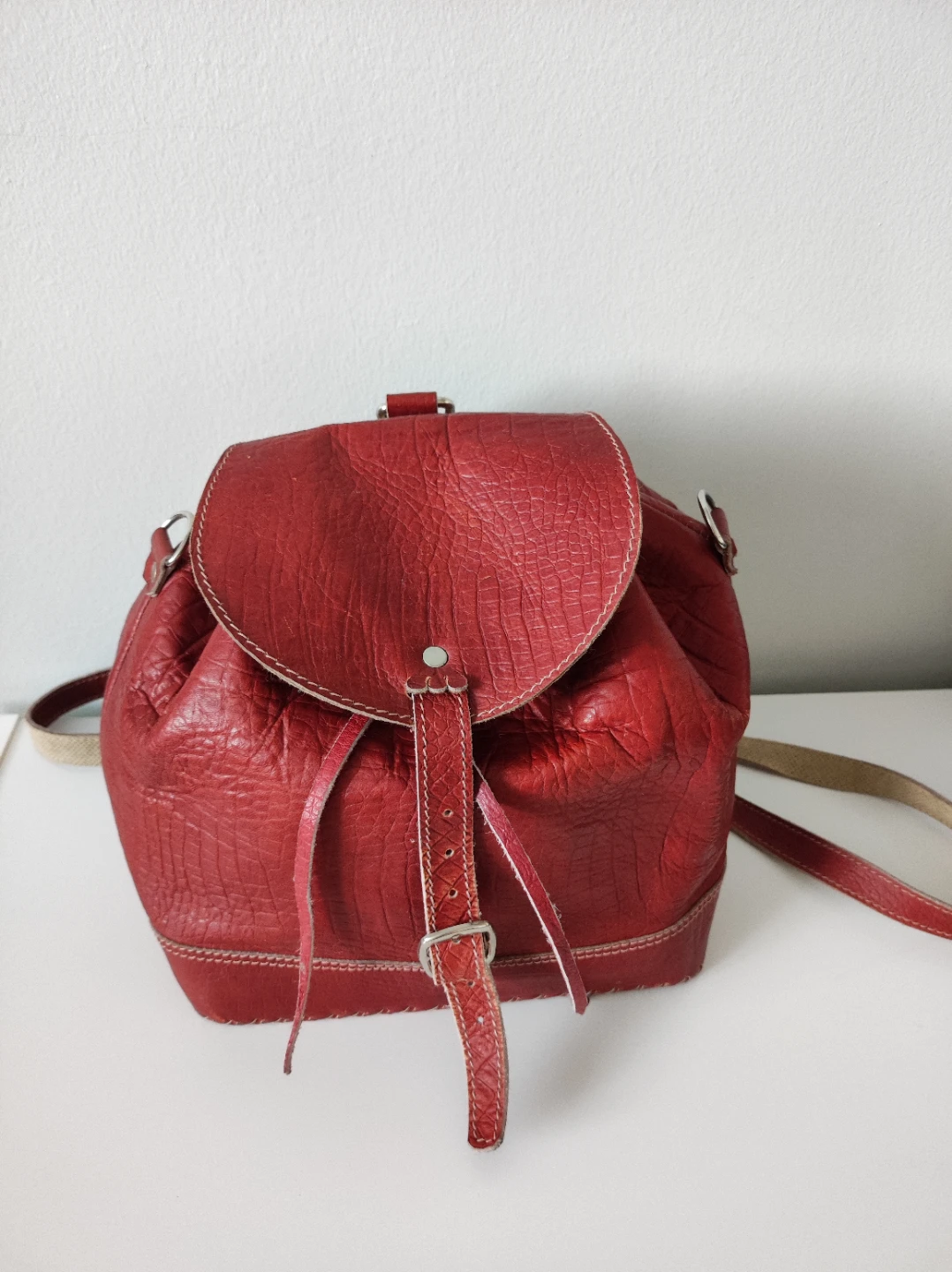 Red Leather Backpack, crossbody bag - photo 2
