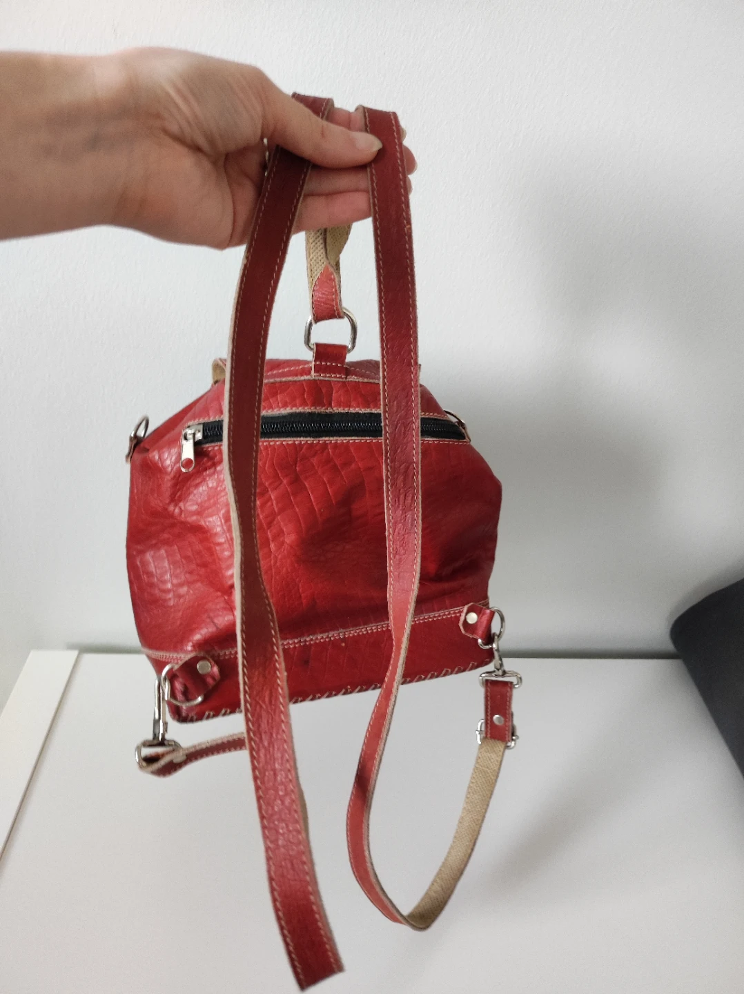 Red Leather Backpack, crossbody bag - photo 3